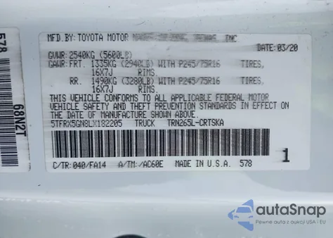 2020 Toyota Tacoma Sr из США, поврежденный, VIN 5TFRX5GN8LX182205